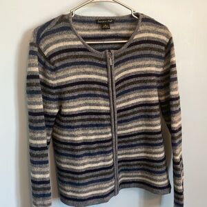 100% wool Blue MULTI stripe knit sweater zip up Y2K